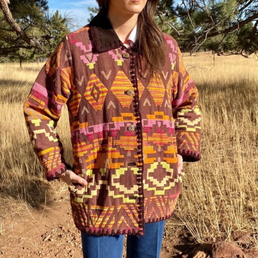 Vintage Blazer Jacket Aztec Pattern Brocade Gorgeous Detail Cedar Canyon Scandi